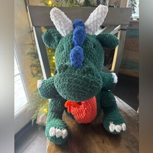 Green Crocheted Dragon Plush Handmade Beautiful